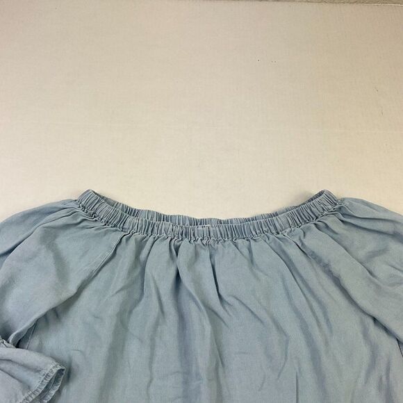 Jane and Delancey Off The Shoulder Top Blue Chambray 3/4 Sleeve Ruffled Shirt XS - Picture 3 of 11